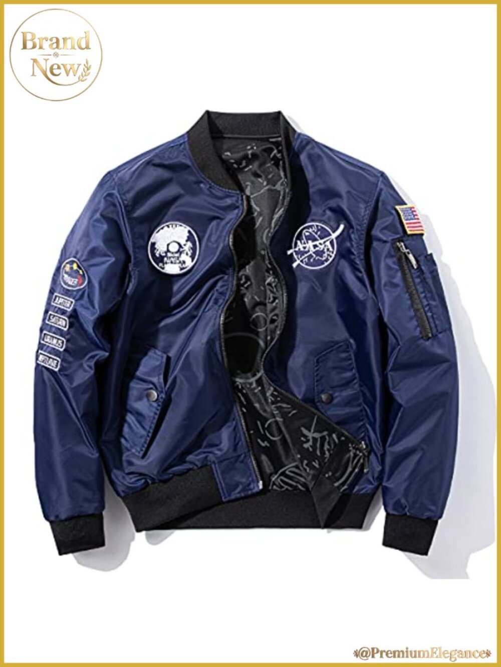Reversible NASA Bomber Jacket with Embroidery Badges, 100% High Density